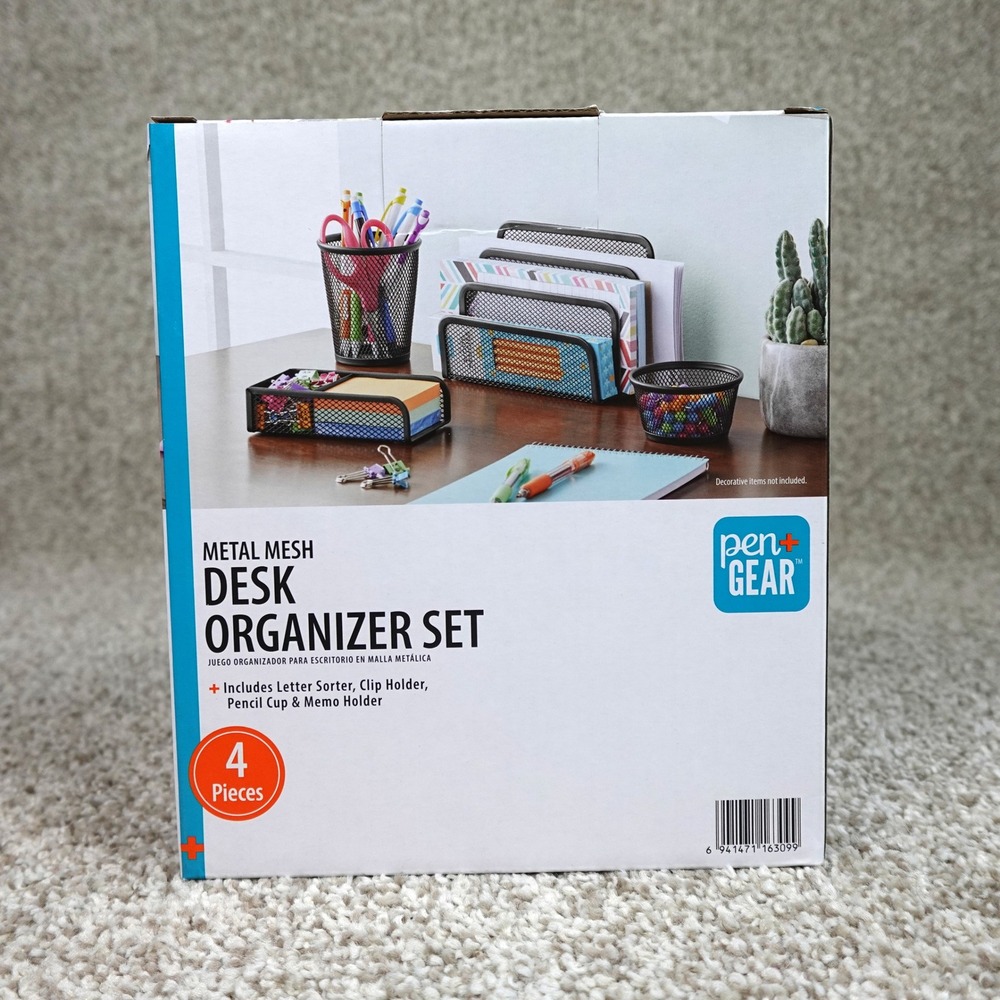 Pen + Gear Black Metal Mesh Desk Organizer Set 4 Piece Office Storage 163099
